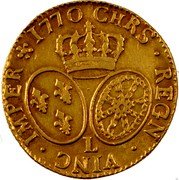 France Louis D'or Louis XV 1770 L KM# 513.12 CHRS REGN VINC IMPER 1770 L coin reverse France Louis D'or Louis XV 1770 L KM# 513.12 CHRS REGN VINC IMPER 1770 L coin reverse