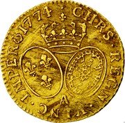 France Louis D'or Louis XV 1774 A KM# 556.1 CHRS REGN VINC IMPER 1774 A coin reverse