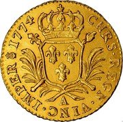 France Louis D'or Louis XVI 1774 A KM# 565 CHRS REGN VINC IMP coin reverse France Louis D'or Louis XVI 1774 A KM# 565 CHRS REGN VINC IMP coin reverse