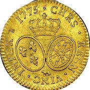 France Louis D'or Louis XVI 1775 Cow (p) KM# 574 CHRS REGN VINC IMPER 1775 coin reverse France Louis D'or Louis XVI 1775 Cow (p) KM# 574 CHRS REGN VINC IMPER 1775 coin reverse