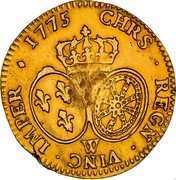 France Louis D'or Louis XVI 1775 W KM# 567.15 CHRS REGN VINC IMPER 1775 W coin reverse France Louis D'or Louis XVI 1775 W KM# 567.15 CHRS REGN VINC IMPER 1775 W coin reverse