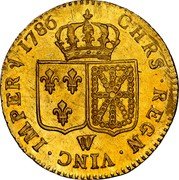 France Louis D'or Louis XVI 1786 W KM# 591.15 CHRS REGN VINC IMPER 1786 W coin reverse France Louis D'or Louis XVI 1786 W KM# 591.15 CHRS REGN VINC IMPER 1786 W coin reverse