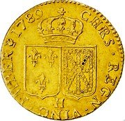 France Louis D'or Louis XVI 1789 H KM# 591.6 CHRS REGN VINC IMPER 1789 H coin reverse France Louis D'or Louis XVI 1789 H KM# 591.6 CHRS REGN VINC IMPER 1789 H coin reverse