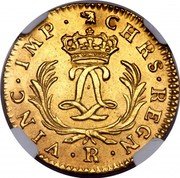 France Louis D'or Louis XV 1724 R KM# 470.17 CHRS REGN VINC IMP R coin reverse France Louis D'or Louis XV 1724 R KM# 470.17 CHRS REGN VINC IMP R coin reverse