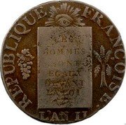 France Sol First Republic. Limoges LAN II (1793-94) I KM# 620.5 REPUBLIQUE FRANÇOISE LES HOMMES SONT EGAUX DEVANT LA LOI L'AN II. coin obverse France Sol First Republic. Limoges LAN II (1793-94) I KM# 620.5 REPUBLIQUE FRANÇOISE LES HOMMES SONT EGAUX DEVANT LA LOI L'AN II. coin obverse