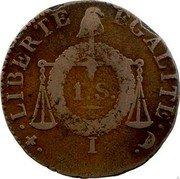 France Sol First Republic. Limoges LAN II (1793-94) I KM# 620.5 1 S I LIBERTE EGALITE coin reverse France Sol First Republic. Limoges LAN II (1793-94) I KM# 620.5 1 S I LIBERTE EGALITE coin reverse