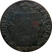 France Sol First Republic. Lyon LAN II//1793 D Eagle's head left KM# 619.5 REPUBLIQUE FRANÇOISE LES HOMMES SONT EGAUX DEVANT LA LOI L'AN II coin obverse