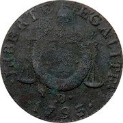 France Sol First Republic. Lyon LAN II//1793 D Eagle's head left KM# 619.5 1 S D LIBERTE EGALITE 1793 coin reverse