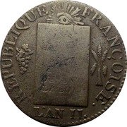 France Sol First Republic. Limoges LAN II//1793 I KM# 619.7 REPUBLIQUE FRANÇOISE LES HOMMES SONT EGAUX DEVANT LA LOI L'AN II coin obverse