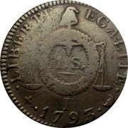 France Sol First Republic. Limoges LAN II//1793 I KM# 619.7 1 S I LIBERTE EGALITE 1793 coin reverse