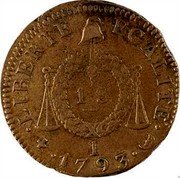 France Sol First Republic. Bayonne LAN II//1793 L KM# 619.8 1 S L LIBERTE EGALITE 1793 coin reverse