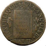 France Sol First Republic. Marseille LAN II//1793 MA KM# 619.9 REPUBLIQUE FRANÇOISE LES HOMMES SONT EGAUX DEVANT LA LOI L'AN II. coin obverse
