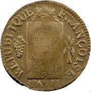 France Sol First Republic. Nantes LAN II//1793 T KM# 619.11 REPUBLIQUE FRANÇOISE. LES HOMMES SONT EGAUX DEVANT LA LOI L'AN II. coin obverse