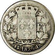 France 1/2 Franc Charles X 1826 L KM# 723.8 1/2 F 1826 L coin reverse