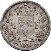 France 1/2 Franc Charles X 1830 A KM# 723.1 1/2 F 1826 A coin reverse