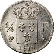 France 1/4 Franc Louis XVIII 1819 A KM# 714.1 1/4 F 1819 A coin reverse