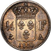 France 1/4 Franc Charles X 1830 A KM# 722.1 1/4 F A 1827 coin reverse