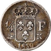 France 1/4 Franc Charles X 1830 K KM# 722.7 1/4 F K 1830 coin reverse