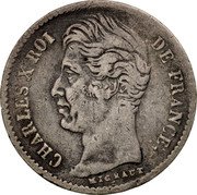 France 1/4 Franc Charles X 1830 L KM# 722.8 CHARLES X ROI DE FRANCE. MICHAUT coin obverse