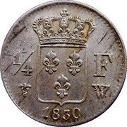 France 1/4 Franc Charles X 1830 W KM# 722.12 1/4 F W 1829 coin reverse