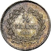 France 1/4 Franc Louis Philippe I 1831 D KM# 740.4 1/4 FRANC 1831 D coin reverse