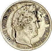 France 1/4 Franc Louis-Philippe I 1832 MA KM# 740.10 LOUIS PHILIPPE I ROI DES FRANÇAIS coin obverse