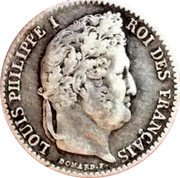 France 1/4 Franc Louis Philippe I 1845 B KM# 740.2 LOUIS PHILIPPE I ROI DES FRANÇAIS DOMARD.F. coin obverse