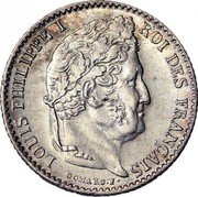 France 1/4 Franc Louis Philippe I 1845 W KM# 740.13 LOUIS PHILIPPE I ROI DES FRANÇAIS DOMARD. F. coin obverse