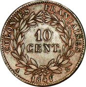 France 10 Centimes Louis Philippe I 1841 A KM# 13 COLONIES FRANÇAISES 10 CENT. A 1844 coin reverse