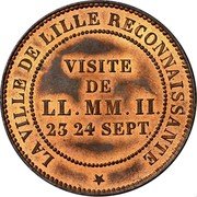 France 10 Centimes Napoleon III 1853 (w) KM# M24 VISITE DE LL. MM. II 23 24 SEPT LA VILLE DE LILLE RECONNAISSANTE coin reverse France 10 Centimes Napoleon III 1853 (w) KM# M24 VISITE DE LL. MM. II 23 24 SEPT LA VILLE DE LILLE RECONNAISSANTE coin reverse