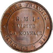 France 10 Centimes Napoleon III 1854 (a) KM# M26 S.M.I VISITE LA MONNAIE EMPIRE FRANCAIS PARIS LE 3 MAI coin reverse France 10 Centimes Napoleon III 1854 (a) KM# M26 S.M.I VISITE LA MONNAIE EMPIRE FRANCAIS PARIS LE 3 MAI coin reverse