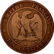 France 10 Centimes Napoleon III 1854 K KM# 771.5 EMPIRE FRANÇAIS K DIX CENTIMES coin reverse France 10 Centimes Napoleon III 1854 K KM# 771.5 EMPIRE FRANÇAIS K DIX CENTIMES coin reverse
