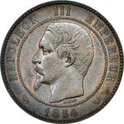 France 10 Centimes Napoleon III 1854 (w) KM# M25 NAPOLEON III EMPEREUR BARRE 1854 coin obverse France 10 Centimes Napoleon III 1854 (w) KM# M25 NAPOLEON III EMPEREUR BARRE 1854 coin obverse