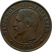 France 10 Centimes Napoleon III 1855 A (a) KM# 771.1 NAPOLEON III EMPEREUR BARRE 1854 coin obverse France 10 Centimes Napoleon III 1855 A (a) KM# 771.1 NAPOLEON III EMPEREUR BARRE 1854 coin obverse