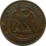 France 10 Centimes Napoleon III 1855 A (a) KM# 771.1 EMPIRE FRANÇAIS A DIX CENTIMES coin reverse France 10 Centimes Napoleon III 1855 A (a) KM# 771.1 EMPIRE FRANÇAIS A DIX CENTIMES coin reverse