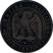 France 10 Centimes Napoleon III 1856 W KM# 771.7 EMPIRE FRANÇAIS W DIX CENTIMES coin reverse France 10 Centimes Napoleon III 1856 W KM# 771.7 EMPIRE FRANÇAIS W DIX CENTIMES coin reverse