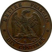 France 10 Centimes Napoleon III 1857 B KM# 771.2 EMPIRE FRANÇAIS B DIX CENTIMES coin reverse France 10 Centimes Napoleon III 1857 B KM# 771.2 EMPIRE FRANÇAIS B DIX CENTIMES coin reverse