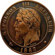 France 10 Centimes Napoleon III 1863 A KM# 798.1 NAPOLEON III EMPEREUR BARRE 1861 coin obverse France 10 Centimes Napoleon III 1863 A KM# 798.1 NAPOLEON III EMPEREUR BARRE 1861 coin obverse