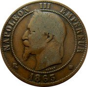 France 10 Centimes Napoleon III 1863 BB KM# 798.2 NAPOLEON III EMPEREUR BARRE 1864 coin obverse France 10 Centimes Napoleon III 1863 BB KM# 798.2 NAPOLEON III EMPEREUR BARRE 1864 coin obverse