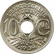 France 10 Centimes Phrygian Cap 1939 KM# 889.1 LIBERTÉ EGALITÉ FRATERNITÉ 10 CMES 1939 coin reverse France 10 Centimes Phrygian Cap 1939 KM# 889.1 LIBERTÉ EGALITÉ FRATERNITÉ 10 CMES 1939 coin reverse