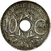 France 10 Centimes Phrygian Cap 1941 KM# 895 LIBERTÉ ÉGALITÉ FRATERNITÉ 10 CMES 19 41 coin reverse France 10 Centimes Phrygian Cap 1941 KM# 895 LIBERTÉ ÉGALITÉ FRATERNITÉ 10 CMES 19 41 coin reverse