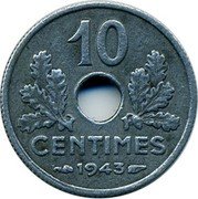 France 10 Centimes Grain Sprigs 1943 KM# 903 10 CENTIMES 1944 coin reverse France 10 Centimes Grain Sprigs 1943 KM# 903 10 CENTIMES 1944 coin reverse