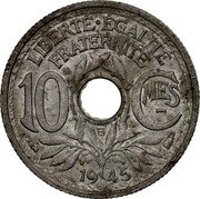 France 10 Centimes Phrygian Cap 1945 B KM# 906.2 LIBERTÉ ÉGALITÉ FRATERNITÉ 10 CMES B 1945 coin reverse