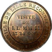 France 10 Centimes Napoleon III 1853 (w) KM# M24a VISITE DE LL. MM. II 23 24 SEPT LA VILLE DE LILLE RECONNAISSANTE coin reverse France 10 Centimes Napoleon III 1853 (w) KM# M24a VISITE DE LL. MM. II 23 24 SEPT LA VILLE DE LILLE RECONNAISSANTE coin reverse