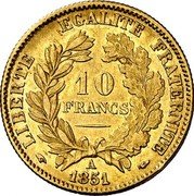 France 10 Francs Ceres 1851 A KM# 770 LIBERTE EGALITE FRATERNITE 10 FRANCS A 1850 coin reverse France 10 Francs Ceres 1851 A KM# 770 LIBERTE EGALITE FRATERNITE 10 FRANCS A 1850 coin reverse