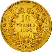 France 10 Francs Napoleon III 1854 A KM# 784.2 EMPIRE FRANÇAIS 10 FRANCS 1854 A coin reverse France 10 Francs Napoleon III 1854 A KM# 784.2 EMPIRE FRANÇAIS 10 FRANCS 1854 A coin reverse