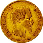 France 10 Francs Napoleon III 1860 BB KM# 784.4 NAPOLEON III EMPEREUR BARRE coin obverse France 10 Francs Napoleon III 1860 BB KM# 784.4 NAPOLEON III EMPEREUR BARRE coin obverse