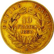 France 10 Francs Napoleon III 1860 BB KM# 784.4 EMPIRE FRANÇAIS 10 FRANCS 1855 BB coin reverse France 10 Francs Napoleon III 1860 BB KM# 784.4 EMPIRE FRANÇAIS 10 FRANCS 1855 BB coin reverse
