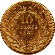 France 10 Francs Napoleon III 1864 BB KM# 800.2 EMPIRE FRANÇAIS 10 FRANCS 1867 BB coin reverse France 10 Francs Napoleon III 1864 BB KM# 800.2 EMPIRE FRANÇAIS 10 FRANCS 1867 BB coin reverse