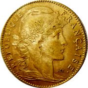 France 10 Francs Marianne. Rooster 1914 KM# 846 REPUBLIQUE FRANÇAISE J. C. C coin obverse France 10 Francs Marianne. Rooster 1914 KM# 846 REPUBLIQUE FRANÇAISE J. C. C coin obverse